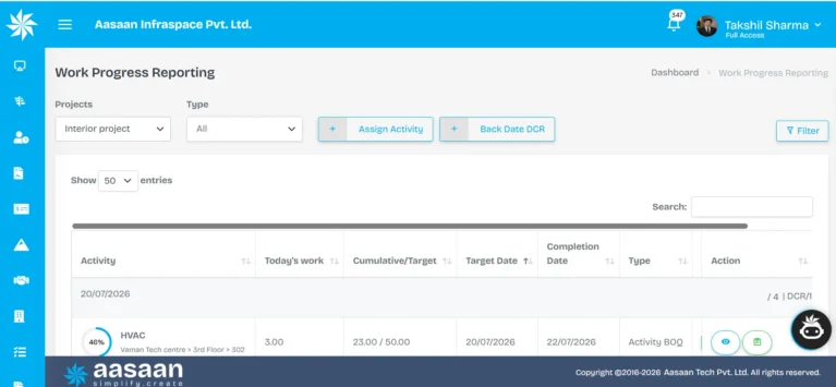 aasaan-work-progress-reporting