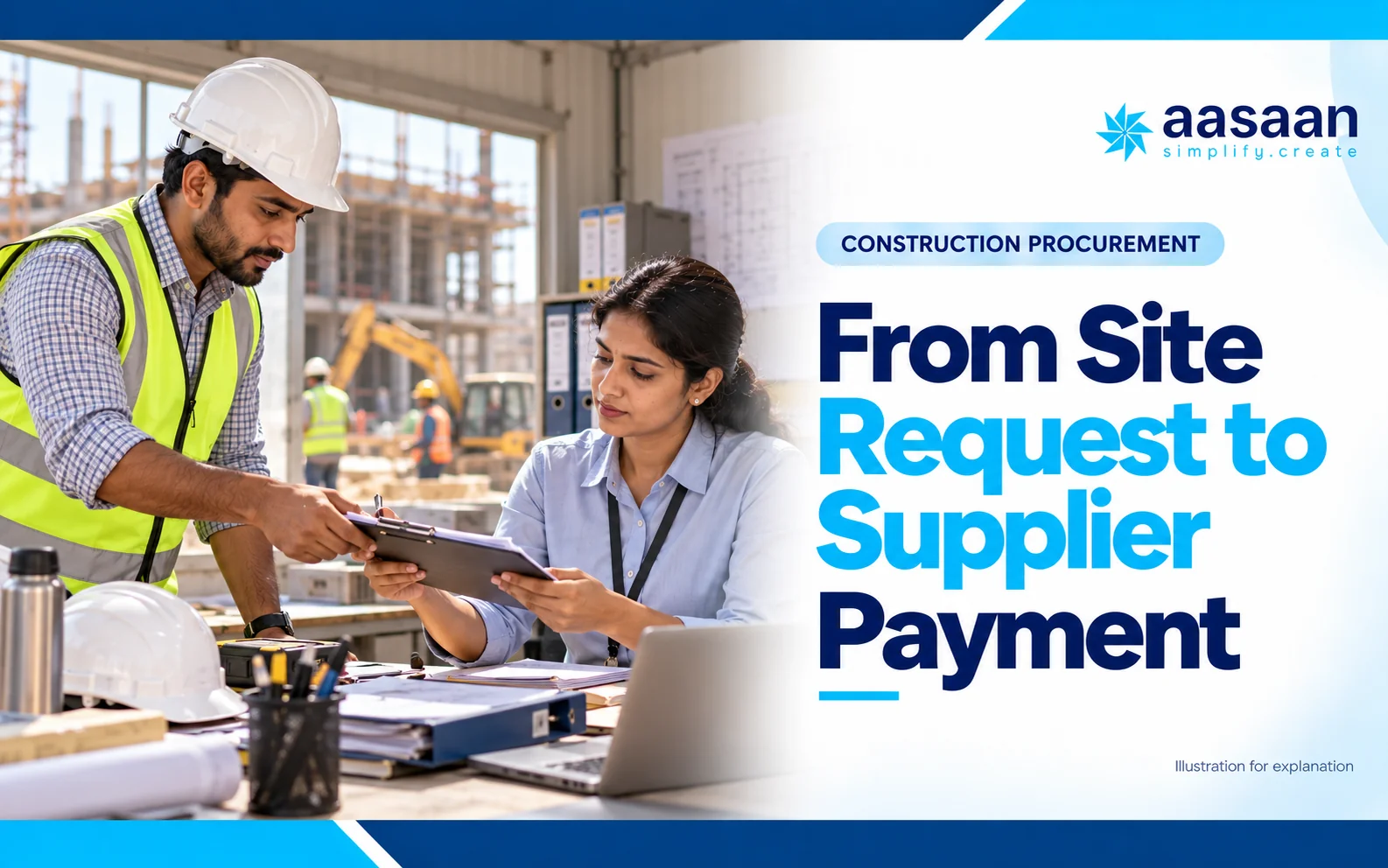 How should a construction purchase workflow work — Aasaan illustrated guide