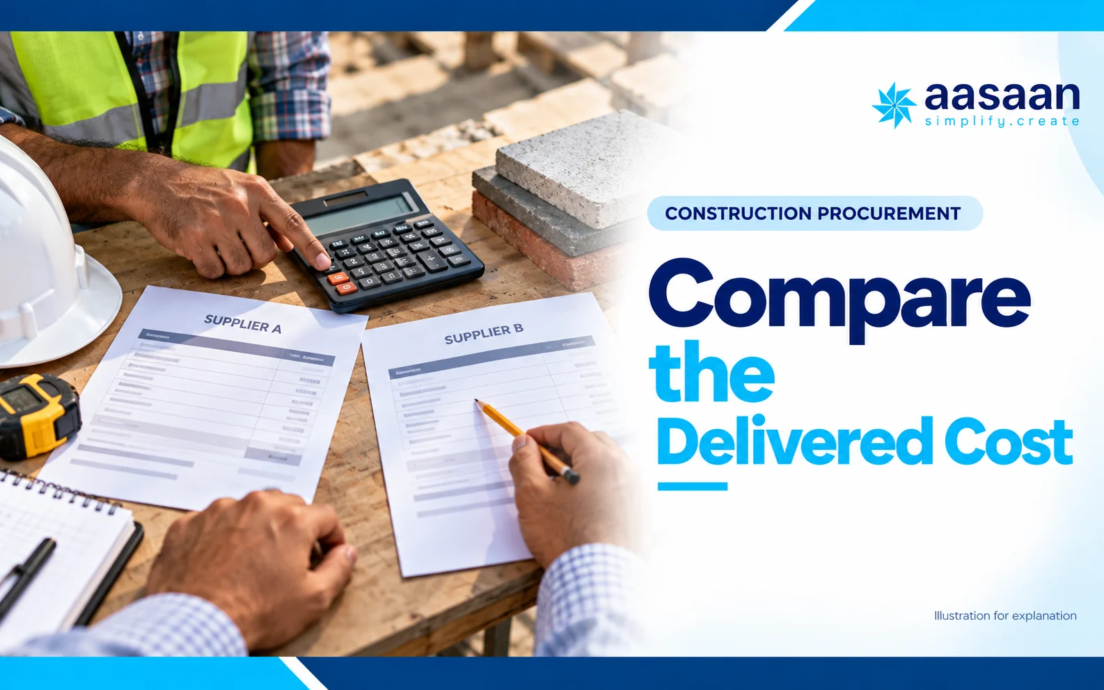 Compare supplier quotations with the delivered-cost calculator — Aasaan illustrated guide