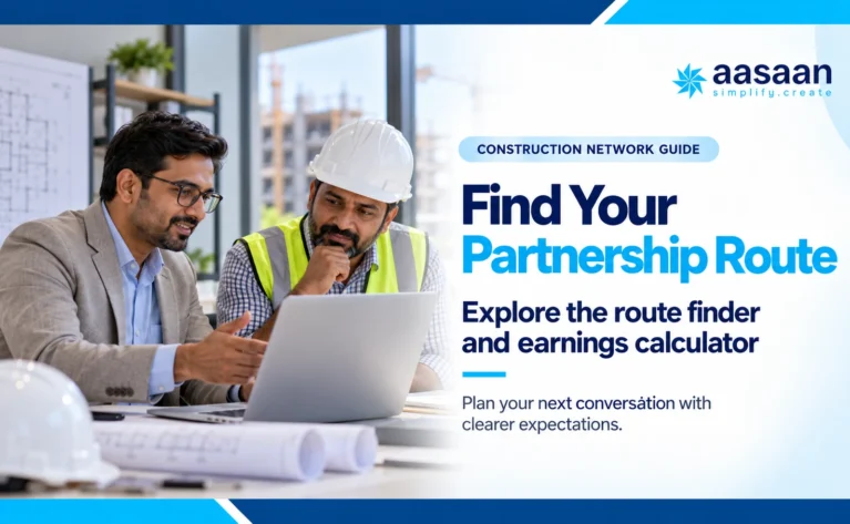 Construction professionals exploring a partnership route and earnings calculator