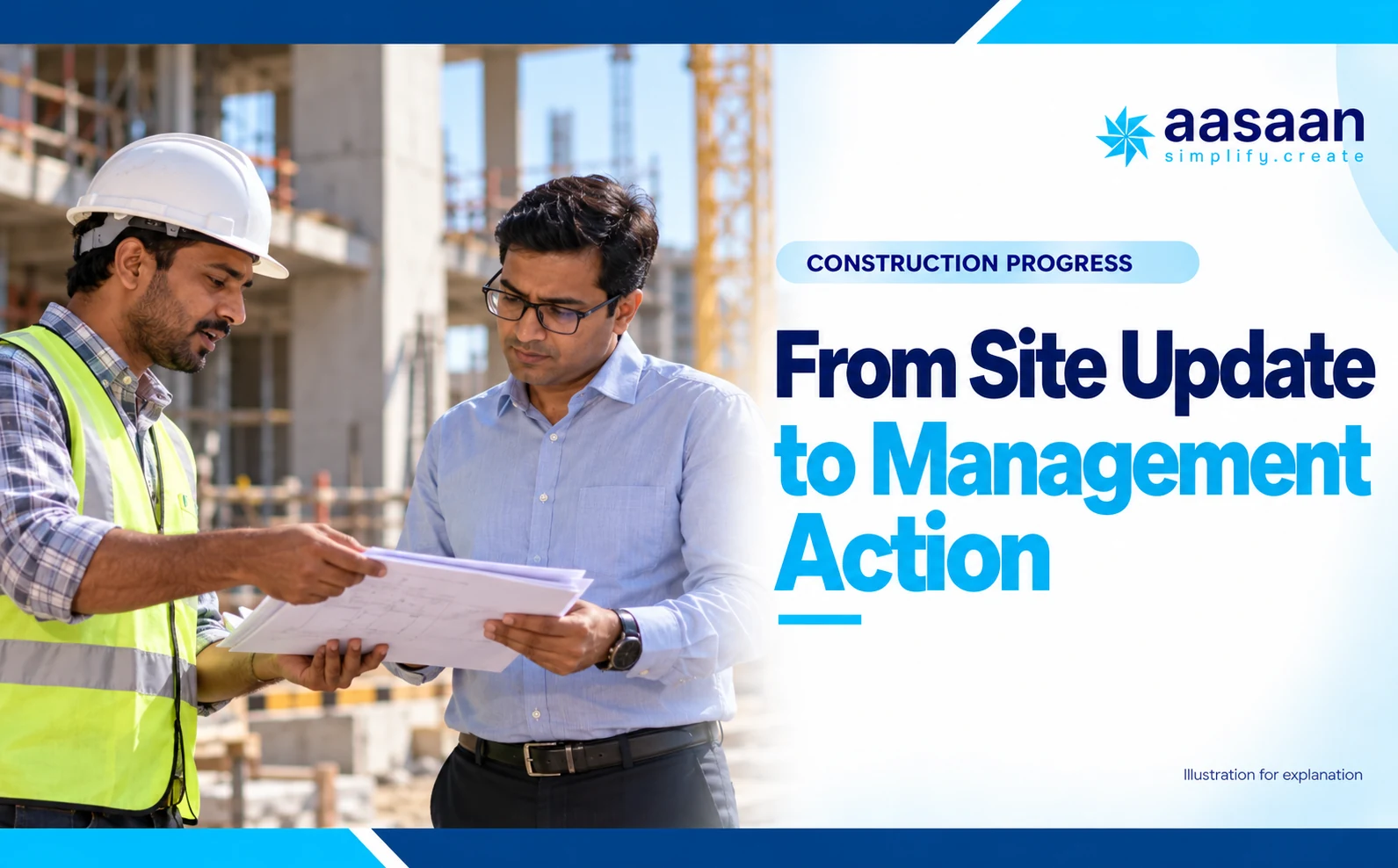 What should happen after the site submits a progress update? — Aasaan construction progress guide