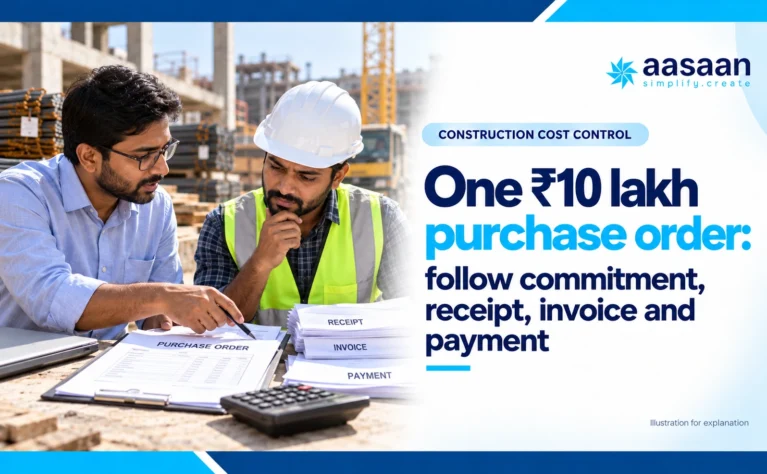 Illustration: One ₹10 lakh purchase order: follow commitment, receipt, invoice and payment